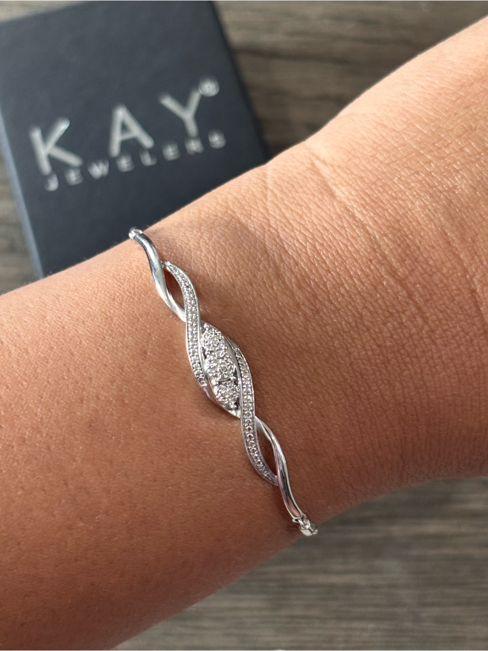 Kay Jewelers .925 Silver 1/5 CT TW Diamond 3-Stone Adjustable Bracelet